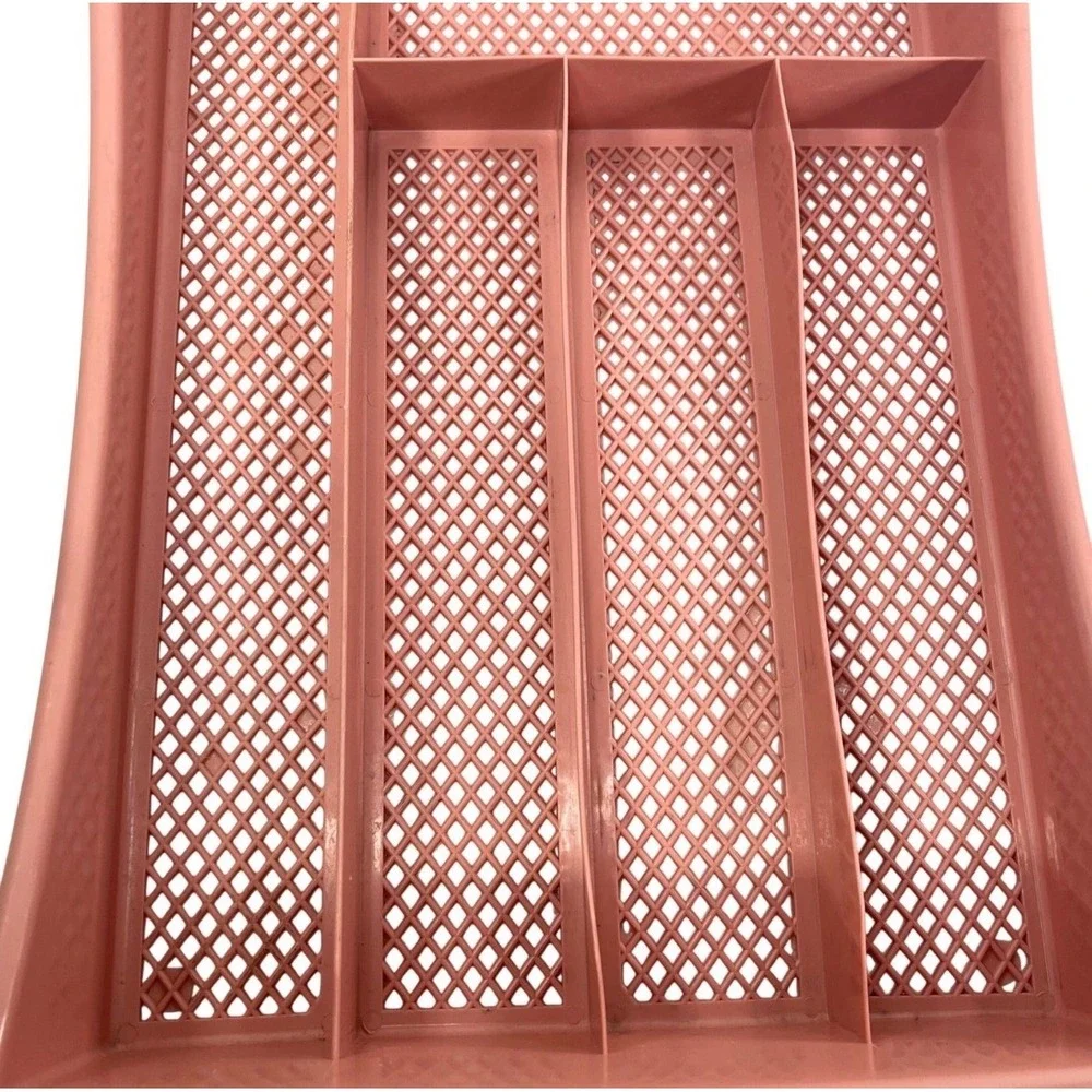 Vintage Pink Plastic Silverware Drawer Organizer 5 Compartment Lattice Tray